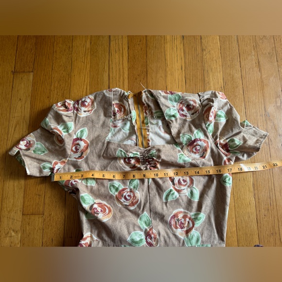 60s Cotton Brown Floral Print Fit and Flare Dress with Sweetheart Neckline - Picture 4 of 6